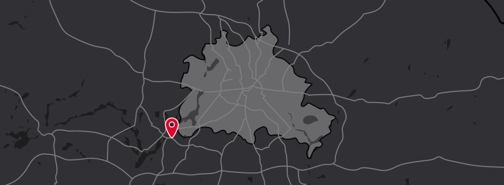 Landkarte von Brandenburg mit Positionsmarke wo sich der Filmpark Babelsberg befindet